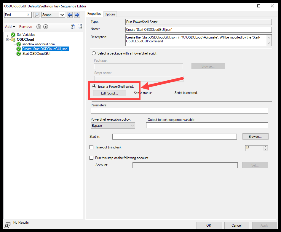 TS Step - Enter PowerShell Script