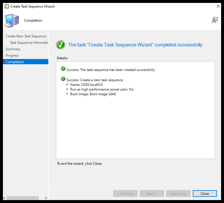 Creating Custom Task Sequence - Close