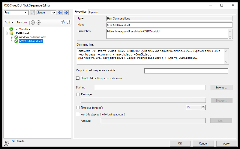 Task Sequence Step - Start OSDCloudGUI
