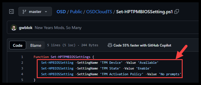 Set-HPTPMBIOSSetting Function