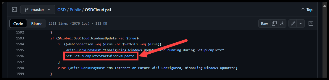 Calling Set-SetupCompleteStartWindowsUpdate