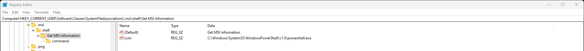 GetMSIInformation Context Menu Icon - Registry