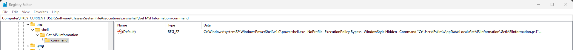GetMSIInformation Context Menu Command - Registry