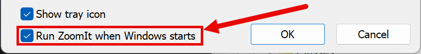 ZoomIt Options - Run on Startup