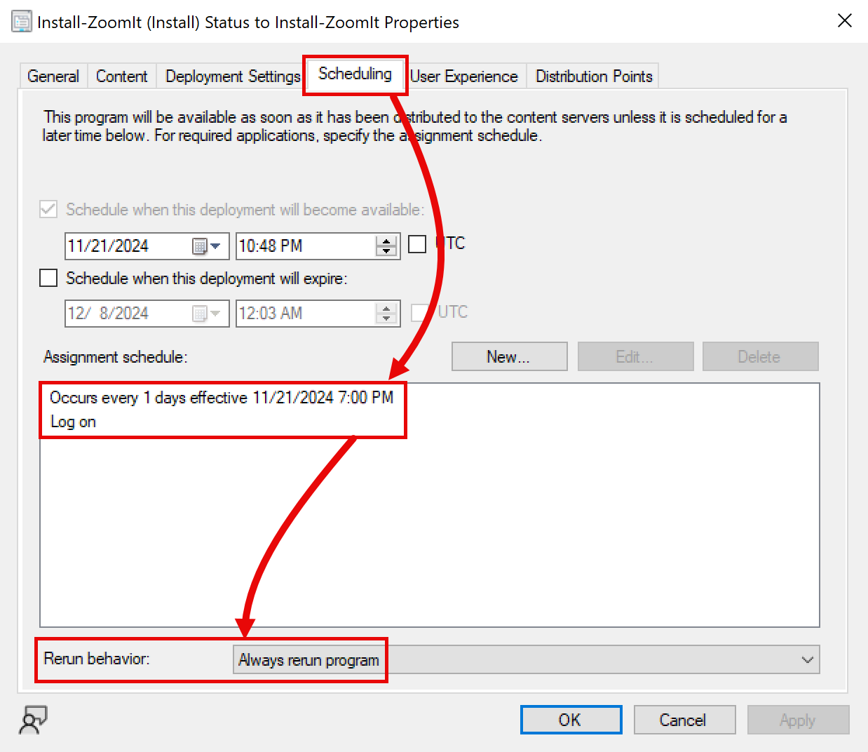 Configuration Manager Deployment Schedule