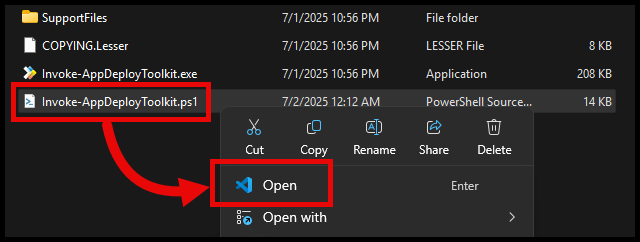 Opening Invoke-AppDeployToolkit.ps1 using VSCode