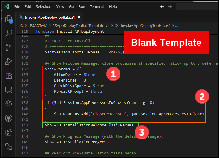 PSADT Show-ADTInstallationWelcome function parameters