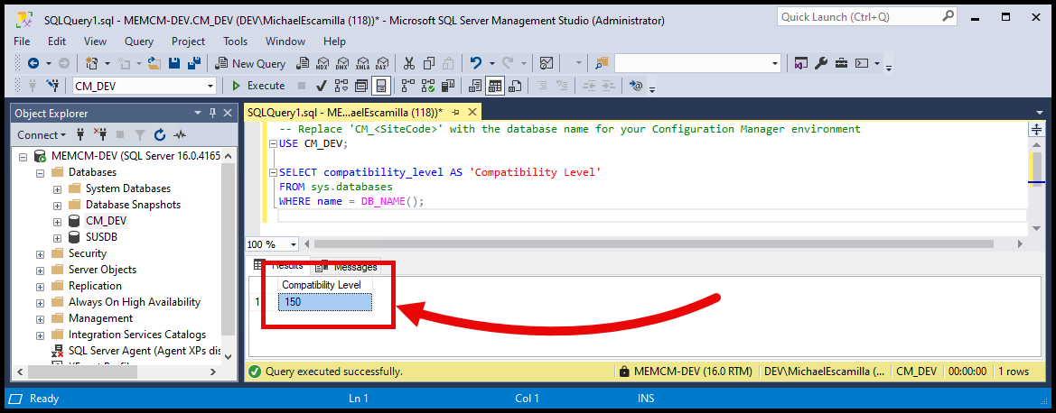 Verify Compatibility Level Change