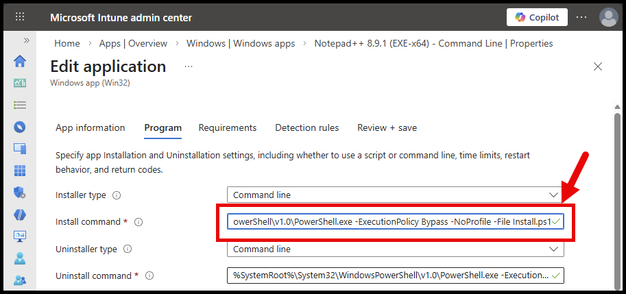 Command Line for PowerShell script