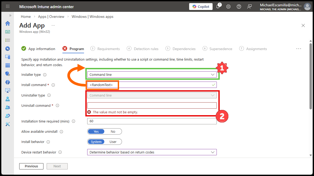 Installer Type dropdown greyed out until text is entered