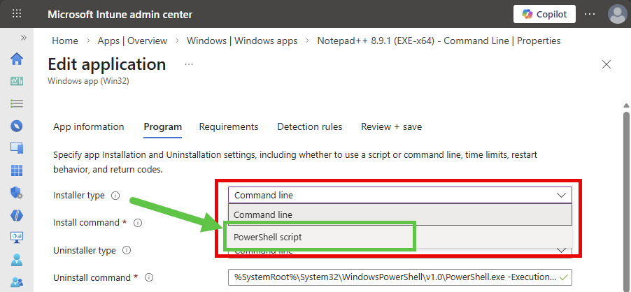 Change Installer type to PowerShell script
