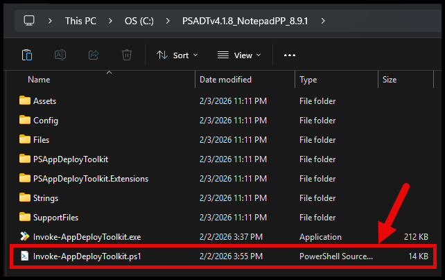 PSADT Package Example highlighting Invoke-AppDeployToolkit.ps1