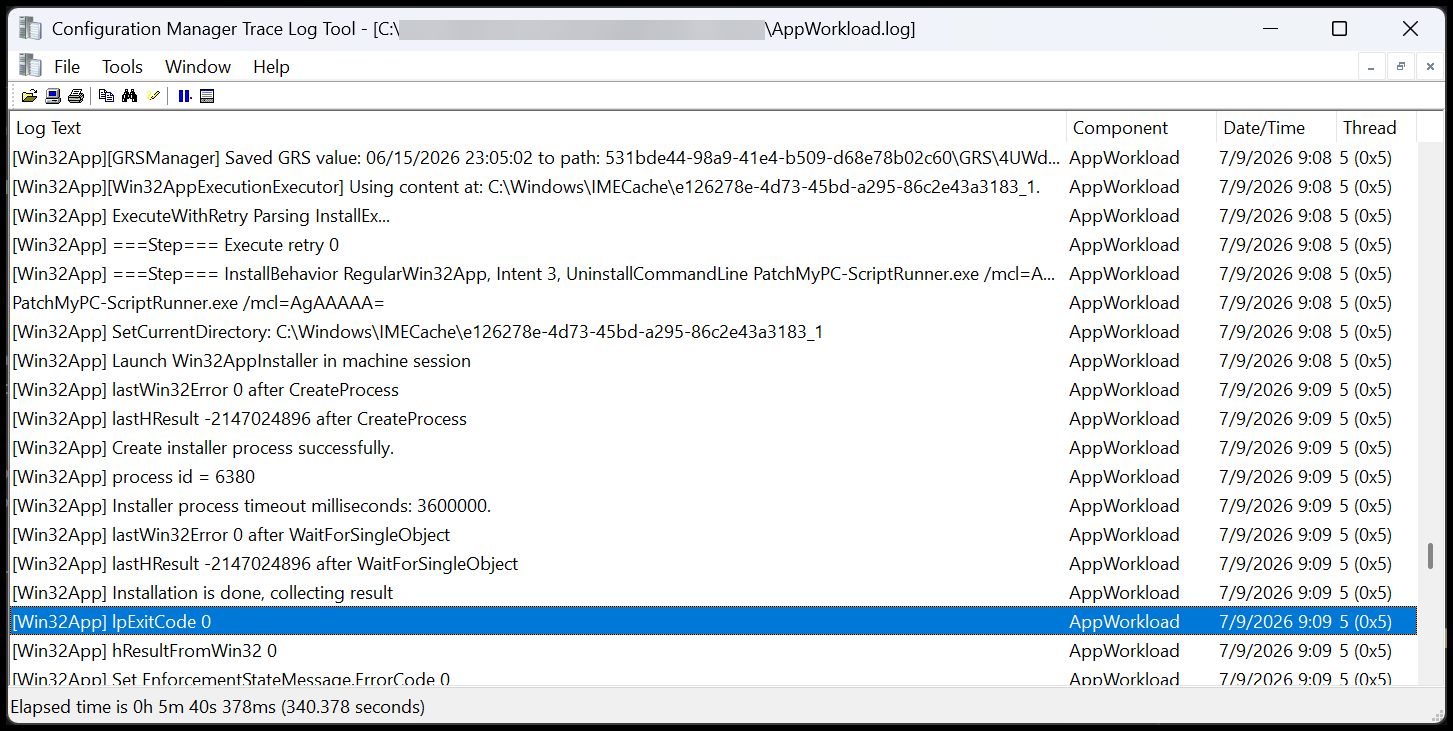 Example of the AppWorkload.log