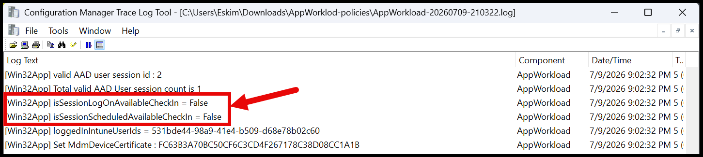 Required app check-in log lines