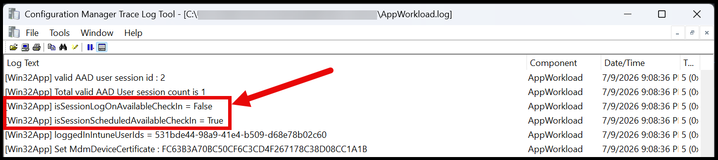 Available app check-in log lines