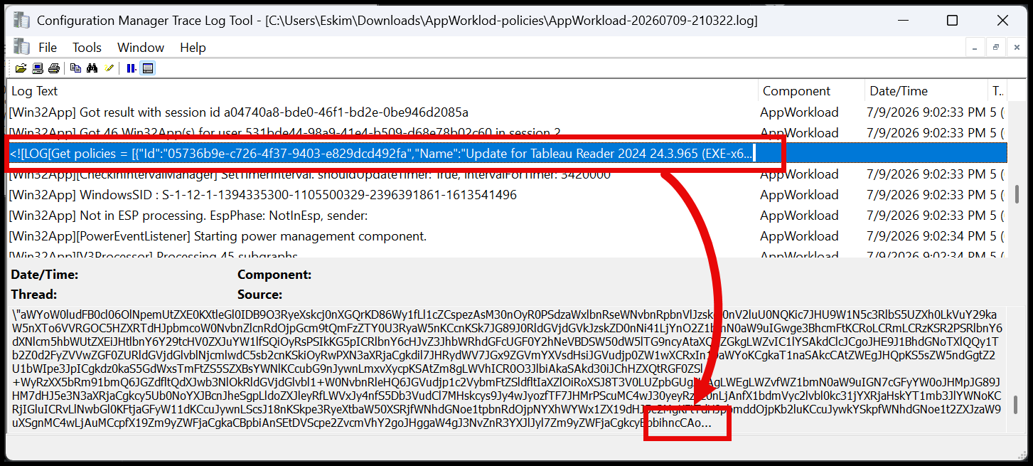 End of the get policies line in CMTrace