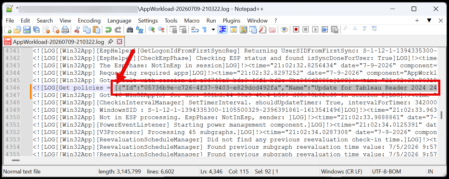 Start of the JSON array in Notepad++