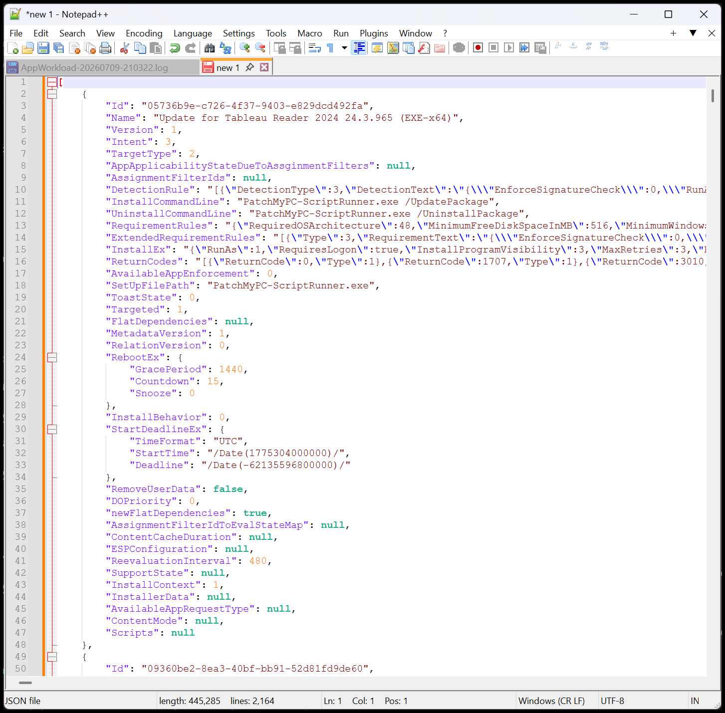 Win32app JSON array in Notepad++