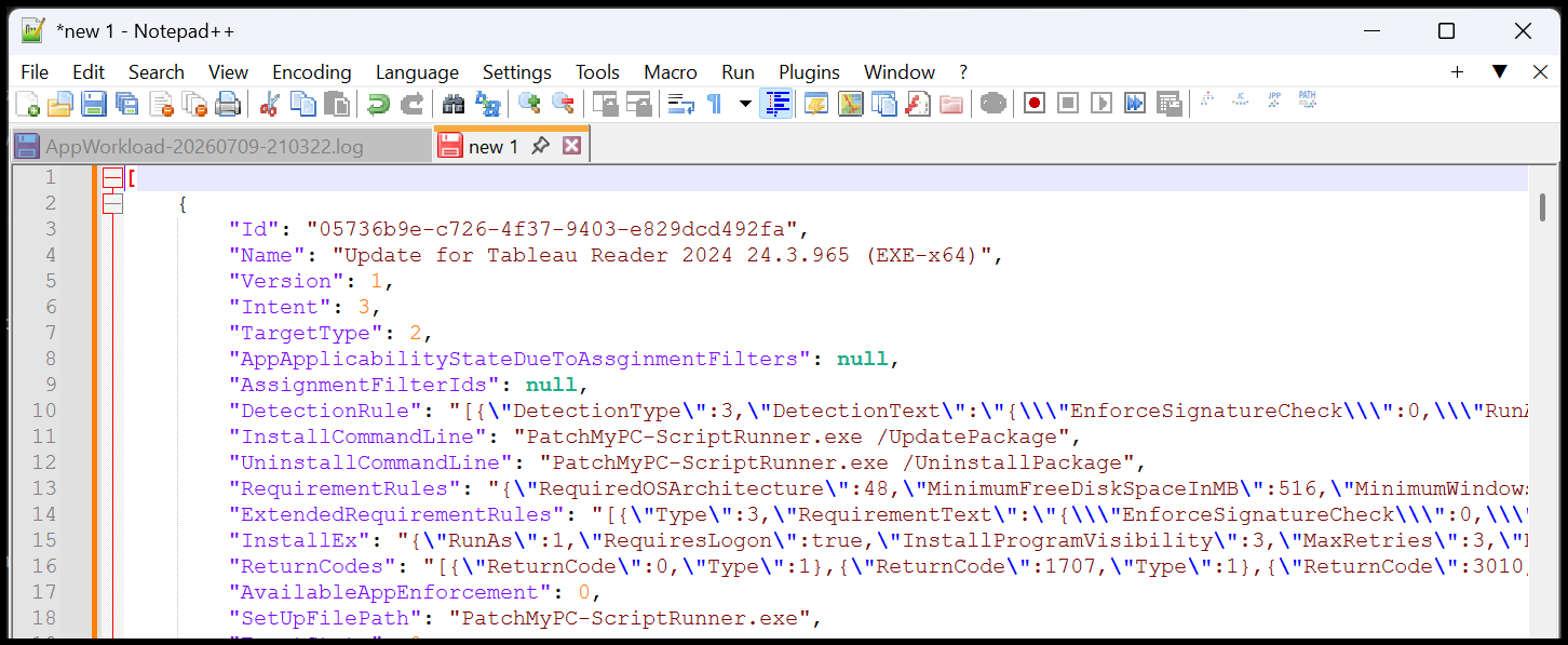 Win32app JSON array